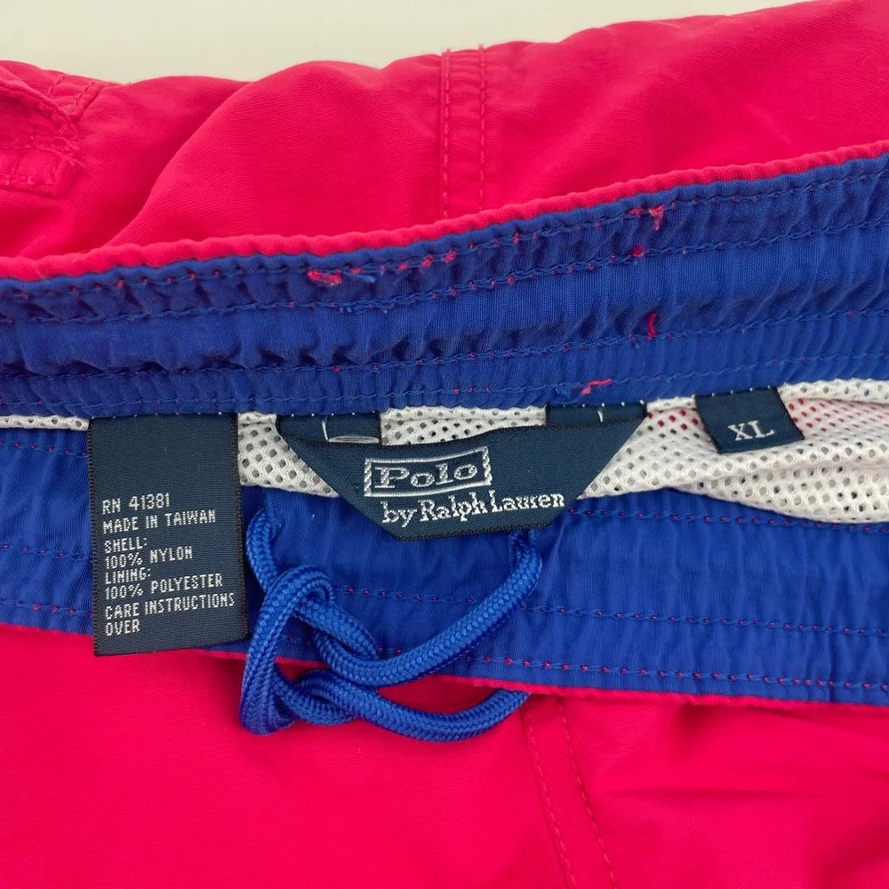 Polo Ralph Lauren Swim Trunks Men XL Pink Blue Pony Logo Mesh Lined Board Shorts